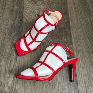 Red Square Toe Slingback Pumps NIB